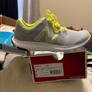 New Balance Light Gray and Neon Yellow Sneakers